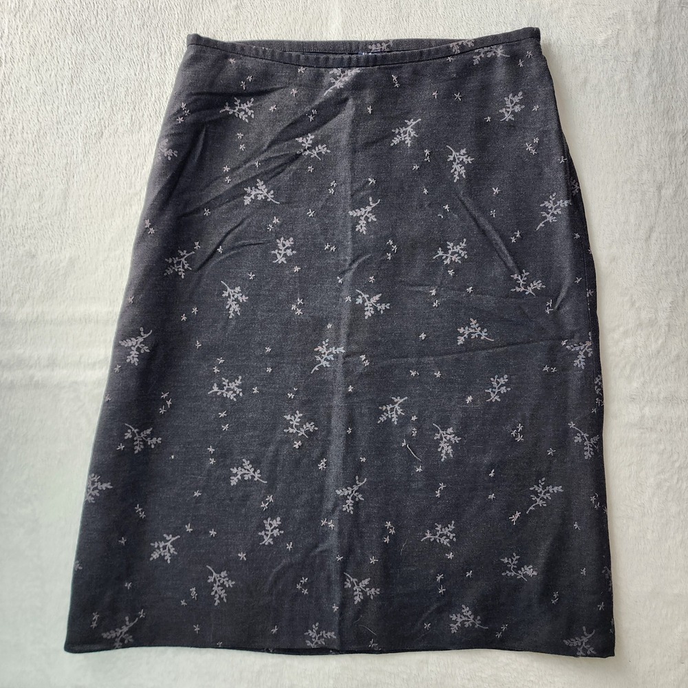Gap Embroidered Floral Midi Skirt Womens 6 Charcoal Wool Blend‎ Nature Botanical